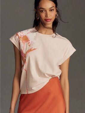 ANTHROPOLOGIE Floral Muscle Tee Boxy Crop Soft Knit M